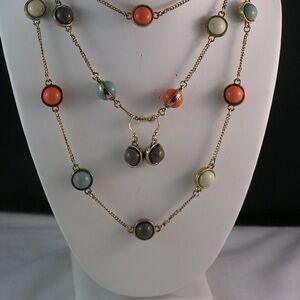 Multi Color Mini Glass Orb Necklace & Earrings Flapper Length JP113